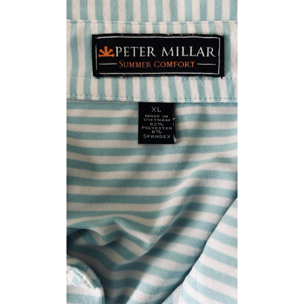 Peter Millar Summer Comfort Polo Shirt Men’s XL Blue White Stripe Golf Stretch - Picture 7 of 8